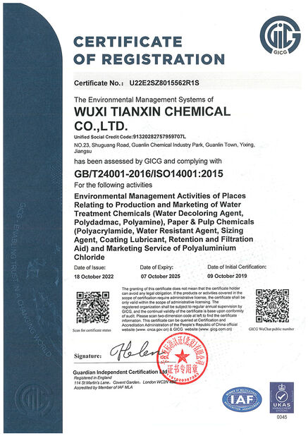 China WUXI LANSEN CHEMICALS CO.,LTD. certification